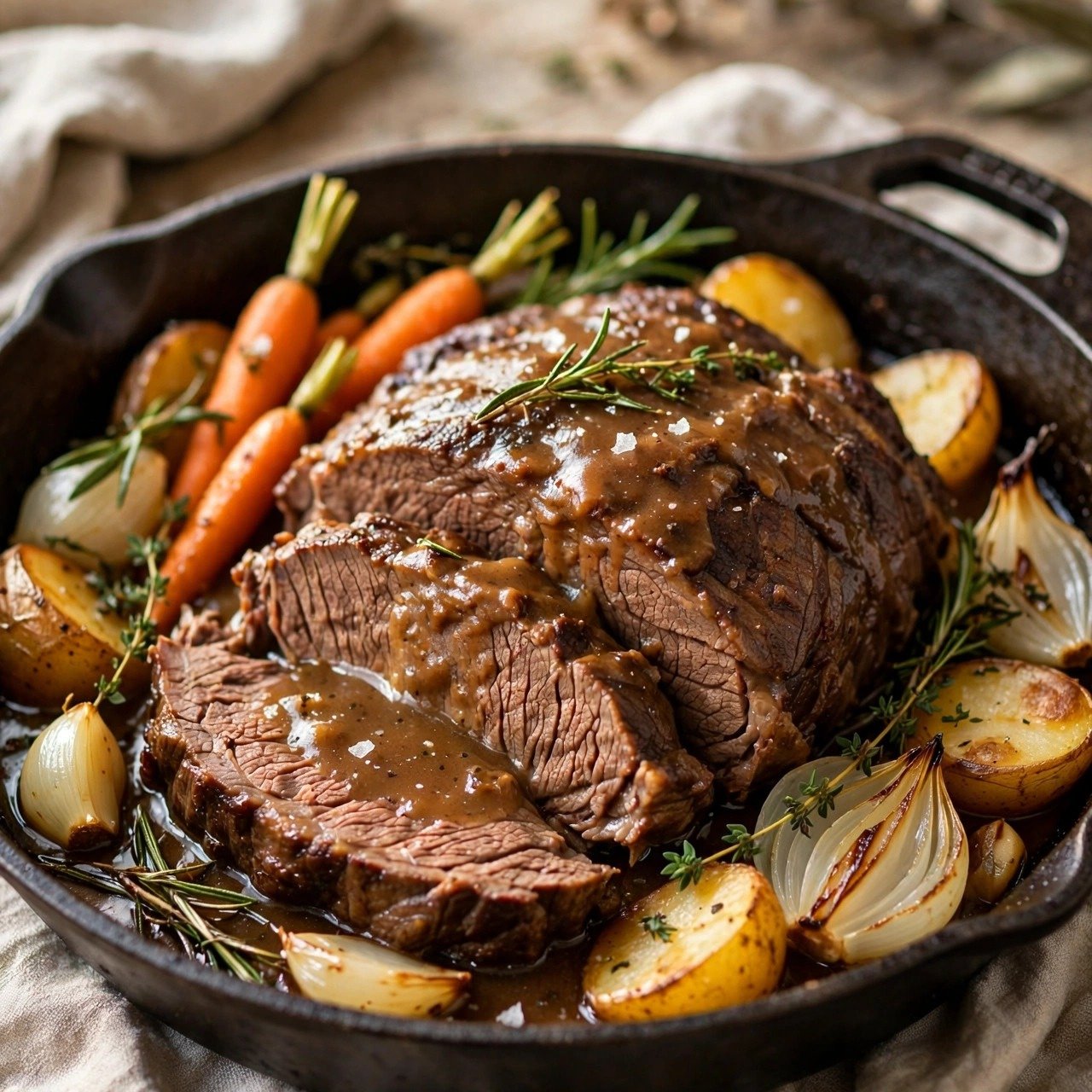Slow cooker beef pot roast with carrots and potatoes