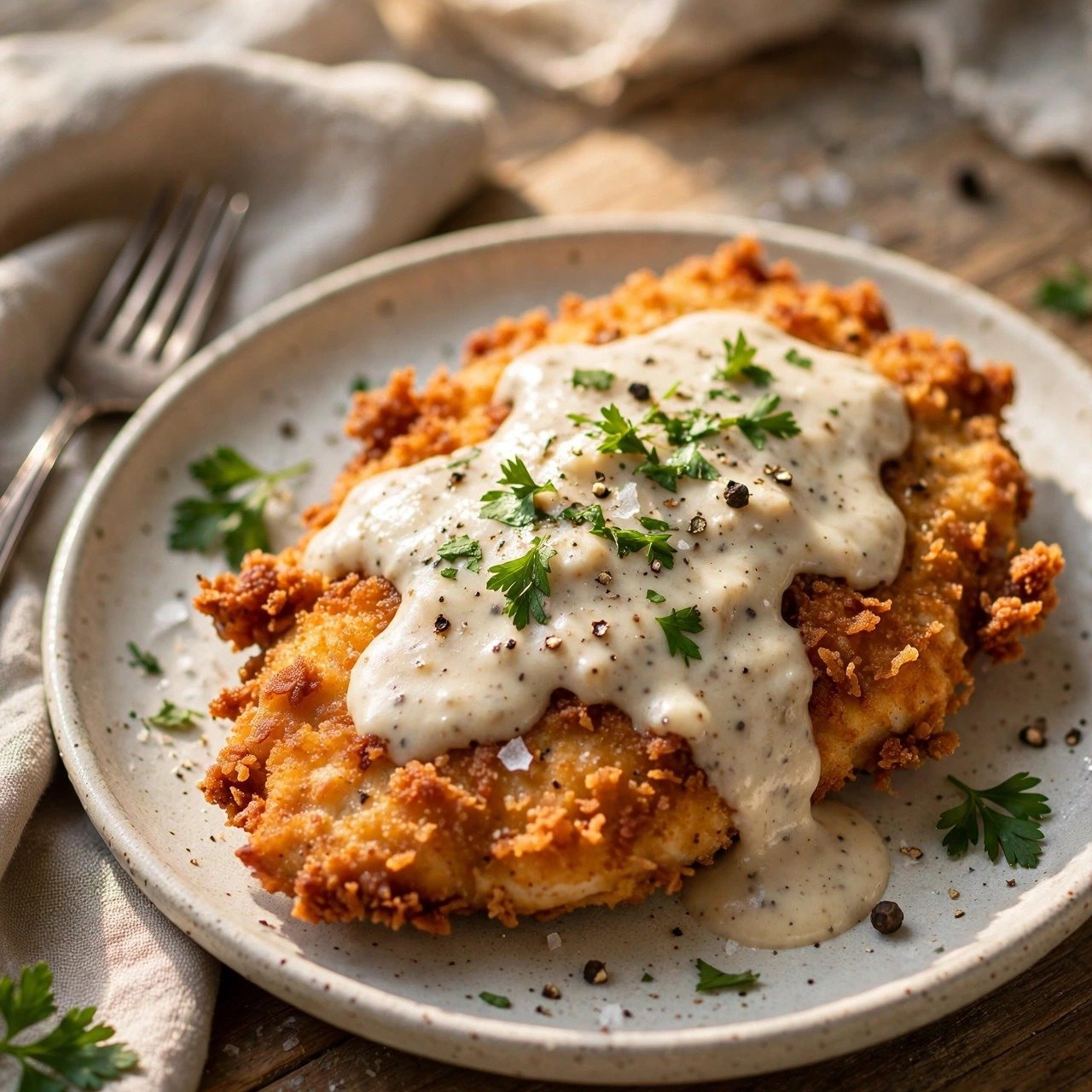 Crispy Chicken Fried Steak with Creamy Pepper Gravy