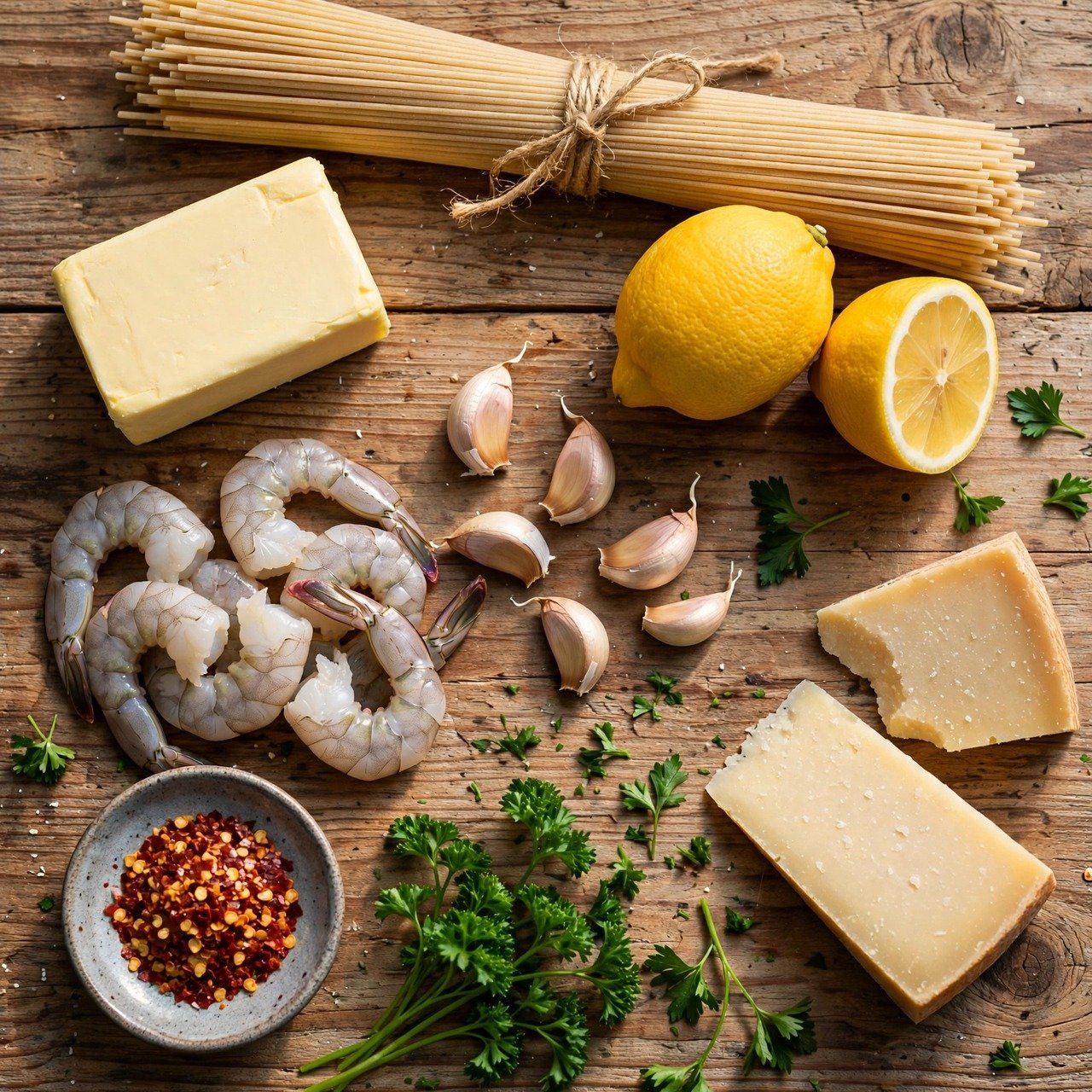 Garlic Butter Shrimp Pasta ingredients