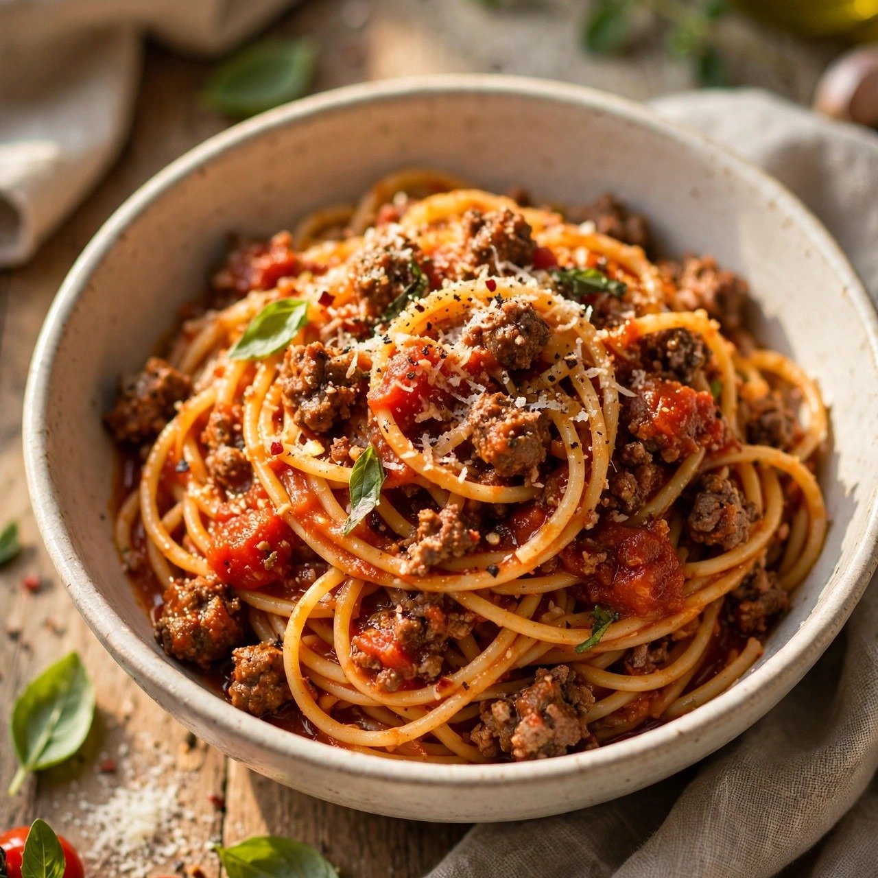 Classic Spaghetti with Homemade Meat Sauce