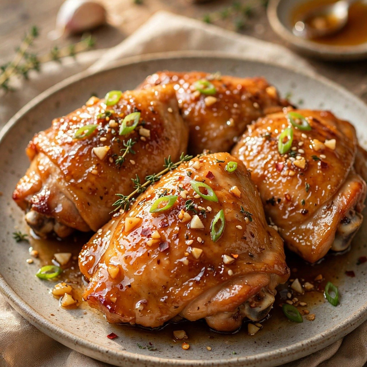 Sticky Honey Garlic Chicken Thighs