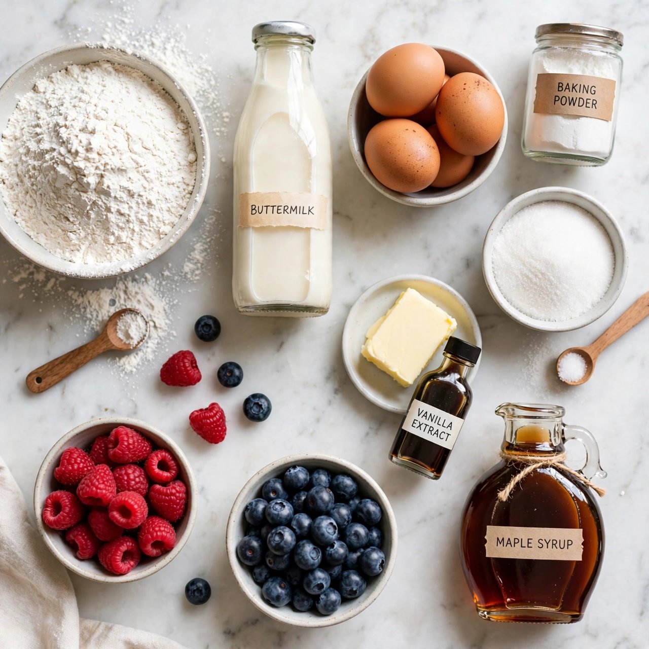 Fluffy Buttermilk Pancakes with Maple Syrup and Fresh Berries ingredients