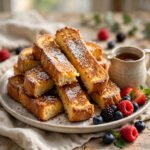 Crispy French Toast Sticks with Powdered Sugar and Syrup