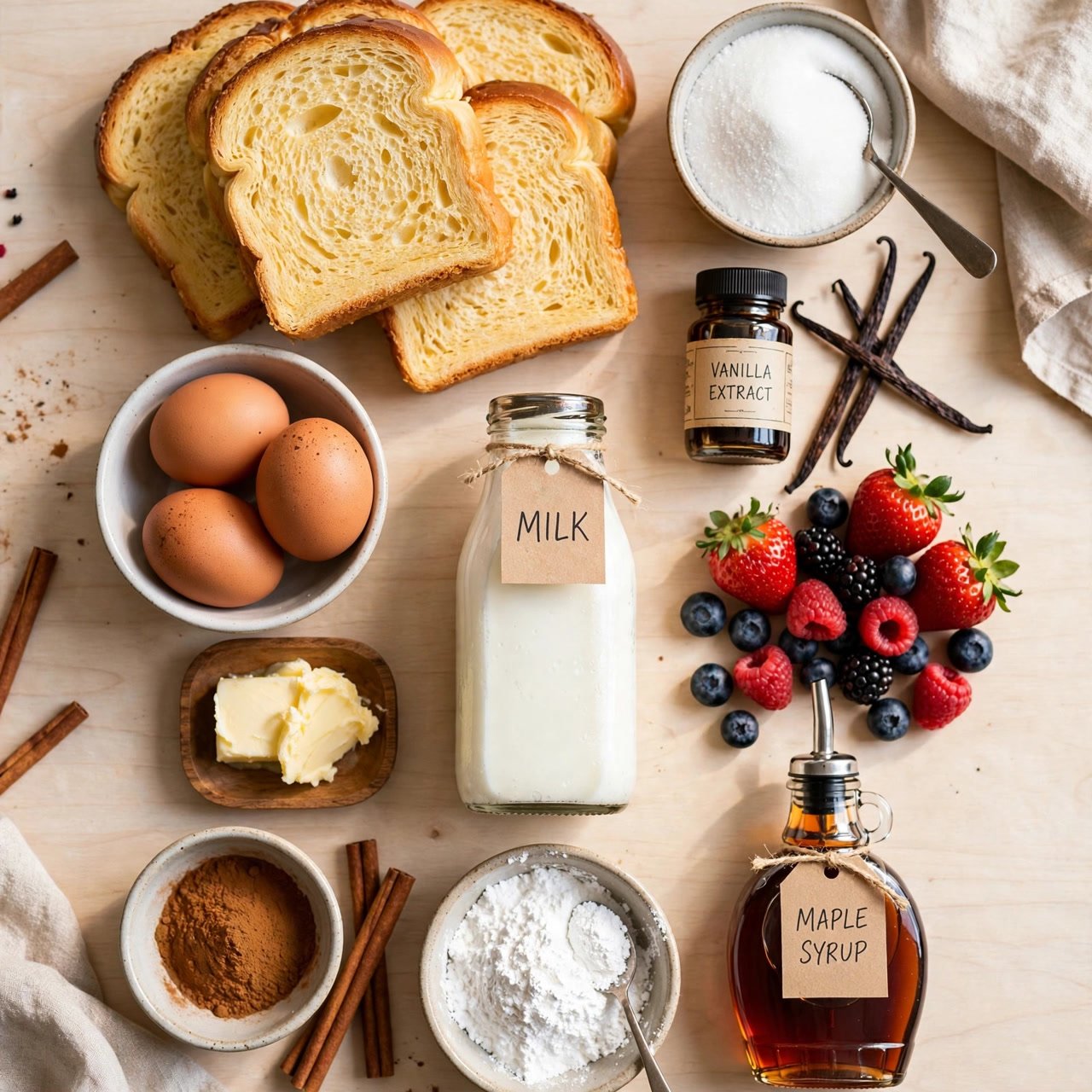 Crispy French Toast Sticks with Powdered Sugar and Syrup ingredients