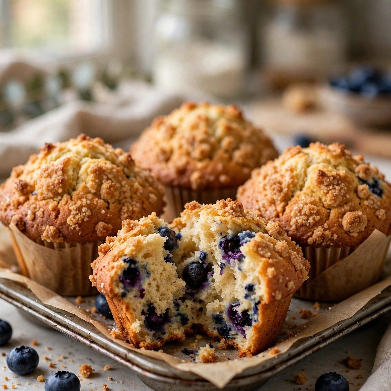 Bakery-Style Blueberry Muffins with Tall Domed Tops